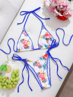 Sexy Blue Floral Print Bikini Set Women Halter Push Up Bra Bandage Thong Swimsuit Bathing Suit Holiday Two Piece Swimwear 2026