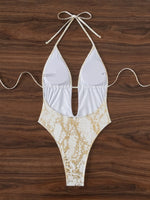 Sexy Brozing White Gold Swimsuit 2026 Women Hollow Out V Neck Backless One Piece Swimwear Summer Slimming Tummy Control Monokini