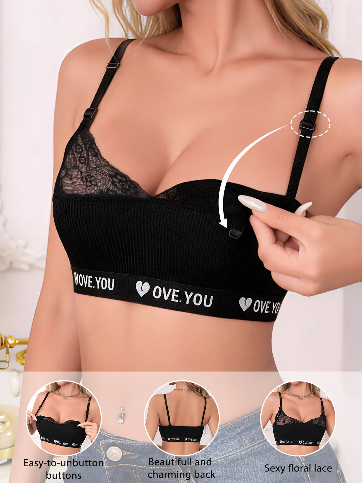 Wireless Front Open Nursing Bra Soft Lace Breathable Ultra Thin Maternity Breastfeeding Bra Maternal Support For Pregnant Women