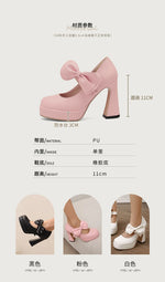 Plus Size Women's Bow Mary Janes Platform Chunky Heels Ankle Strap High Heel Pumps Sweet Lolita Party Dress Shoes
