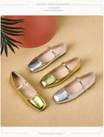 2025 Elegant Woman Square Toe Lolita Lady Barefoot Boat Gold Flats Elegant Soft Sole Ballerina Party Mary Jane Shoes