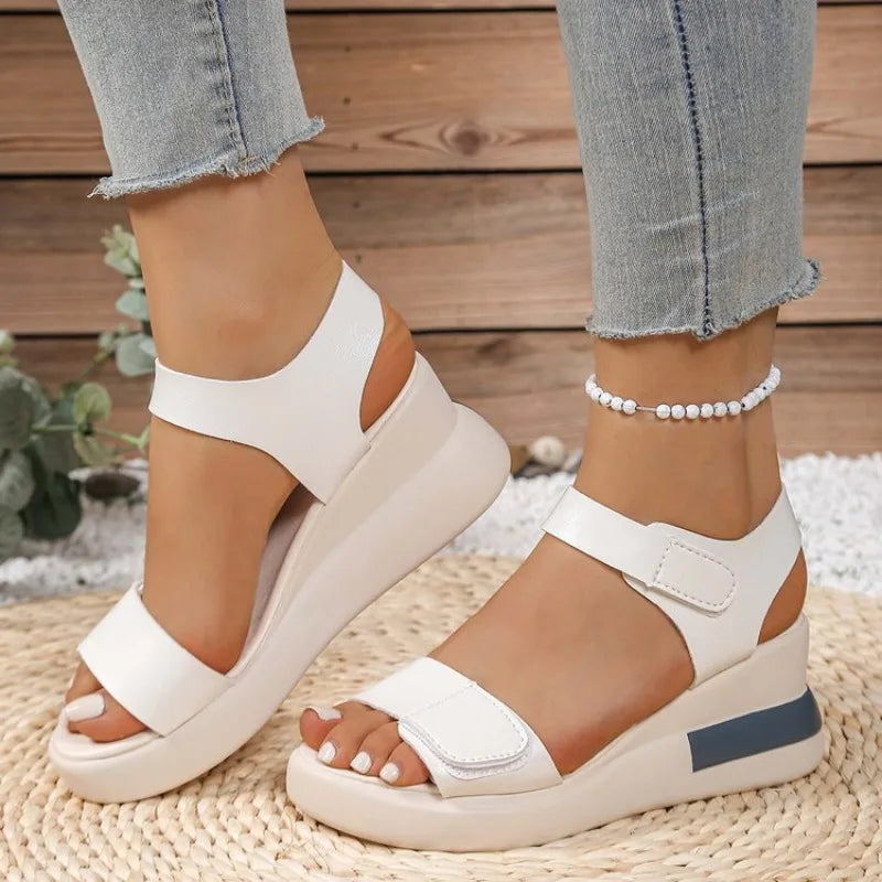 Slope Heel Sandals Women Summer Soft Sole Comfort Shoes Lightweight Open Toe Solid Color Beach Slippers
