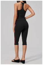 Women's 2 Piece Yoga Set Summer Brushed Color-Block Slim Sports Tank Top High Waist Pants Gym Running Fitness Suits Tracksuit
