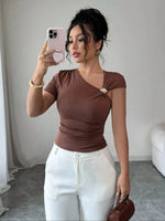 Women's Spring/Summer Trendy Sleeveless Asymmetrical Neckline Metal Decoration One-Piece Minimalist Slim Fit Casual Vest