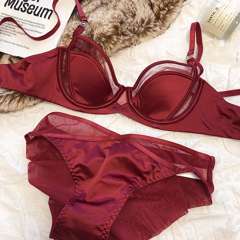 1 Set/Women Underwear Set Sexy Lace Push Up Bra French Thin Cup Comfort Brassiere Summer Mesh Breathable Bralette Lingerie Set
