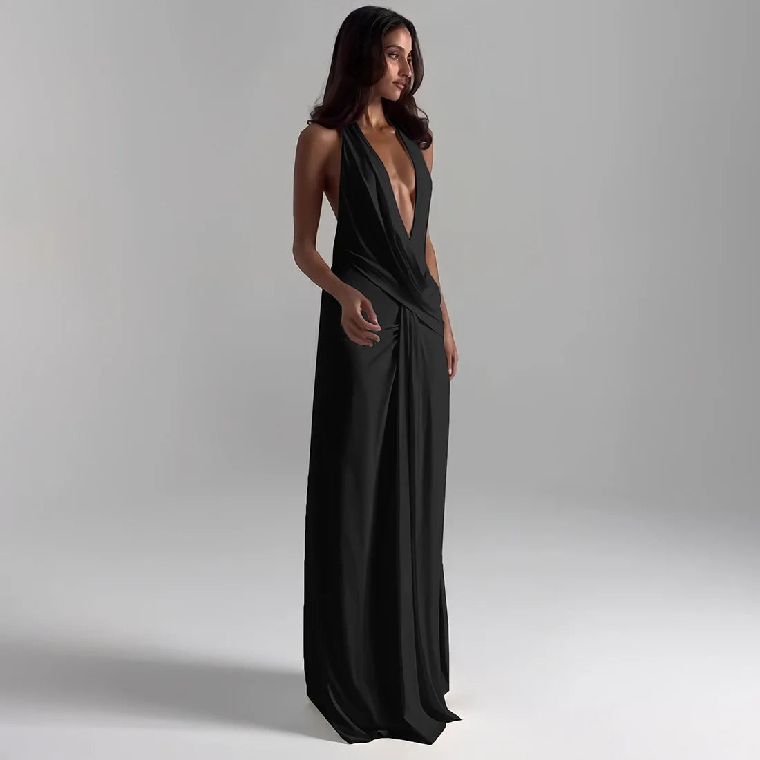 Temperament Halter Neck Party Dresses Women Sexy Deep V-neck Backless Package Hip Slit Dress Hot Girls Club Banquet Vestidos