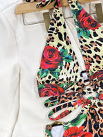 Sexy Rose Leopard Print Metal Ring Swimsuit One Piece Hollow Out Bikinis Swimwear Bodysuits Women Biquini Bathing Suits Tankini