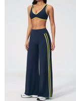 Women's Tracksuit Color Blocked Yoga Sets V Neck Sports Bra High Waist Flare Pants Fitness Suit Outdoor Running Workout Clothes