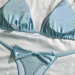 Shiny Blue Bikinis Sets 2026 Women Sexy Bandage Cross Push Up Bra Back Bow Triangle Swimsuit Beach Bathing Suit Micro Swimwear