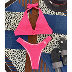 Halter Wrinkled Crinkled Bikini Women Swimwear Female Swimsuit Two-Pieces Bikini Set Brazilian Bather Bathing Suit Swim V2922