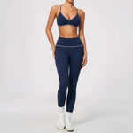 New Yoga Suit Women Color Blocked V-neck I Shape Sports Bra Fitness Clothes Summer Tight Running High Waist Leggings Tracksuit