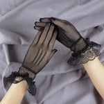 Girls Lolita Lace Hollow Out Gloves Women Ceremony Etiquette Mesh Thin Mittens Gothic Punk Sexy Glove Black White Soft Elastic