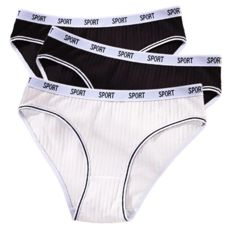 3Pcs/Set Women Low Waist Briefs Letter Waistband Casual Sport Style Panties Rib Knit Cotton Stretch Underwear Ladies Underpants