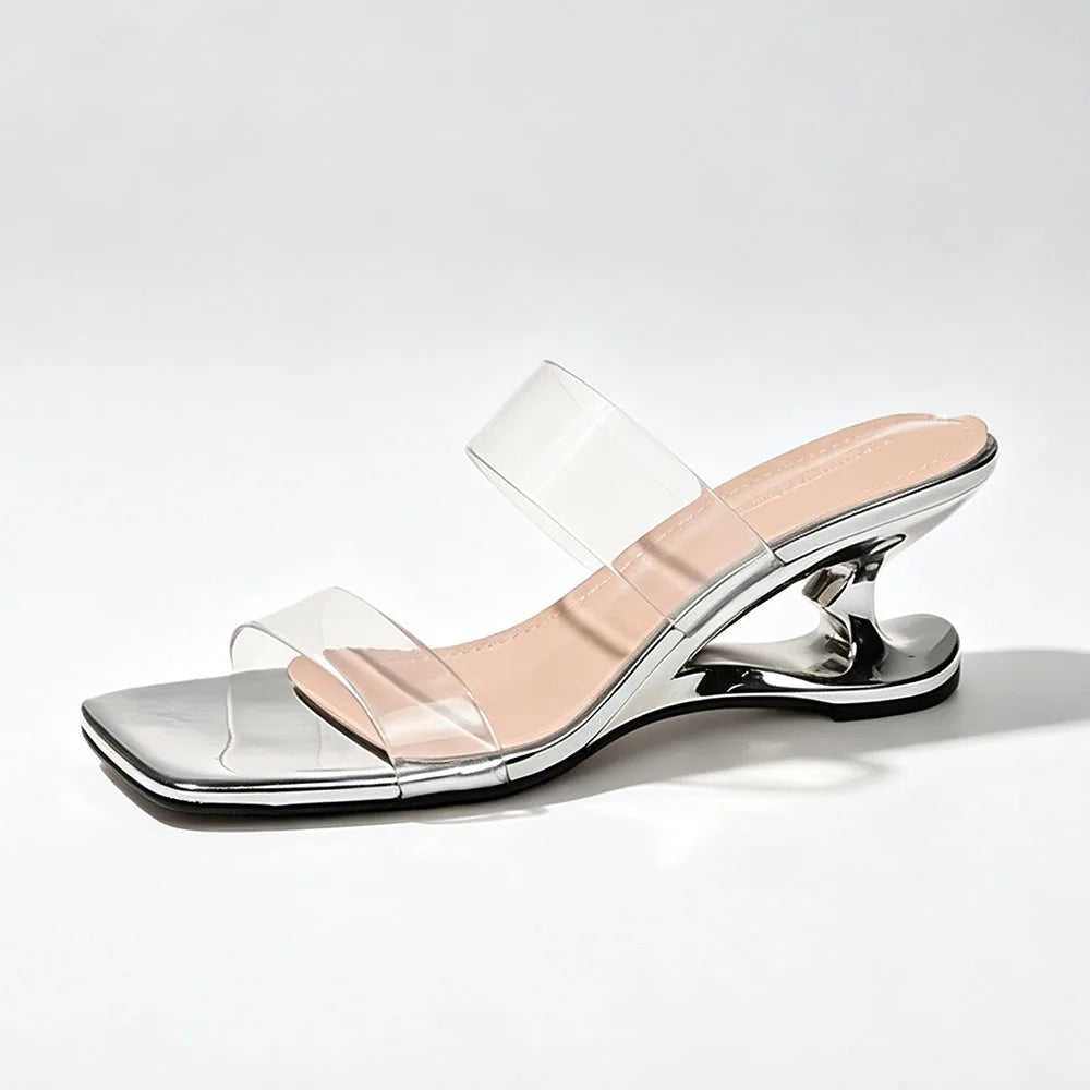 Y2K PVC Transparent Designer Sandals Women Shoes Slip On Hollow Wedge Slide Mules Beach Vacation 6cm Comfortable Walking Heels