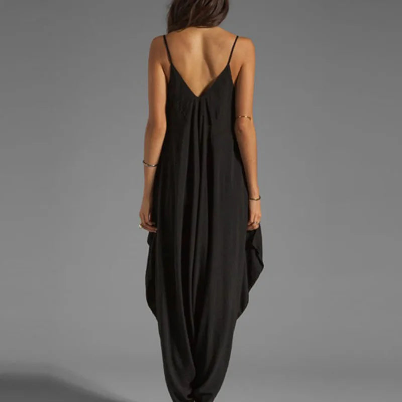 Summer Jumpsuits for Women Full-Length Playsuit Sexy V-Neck Sleeveless Jumpsuits Solid Color Pants Female Casual Loose Rompers
