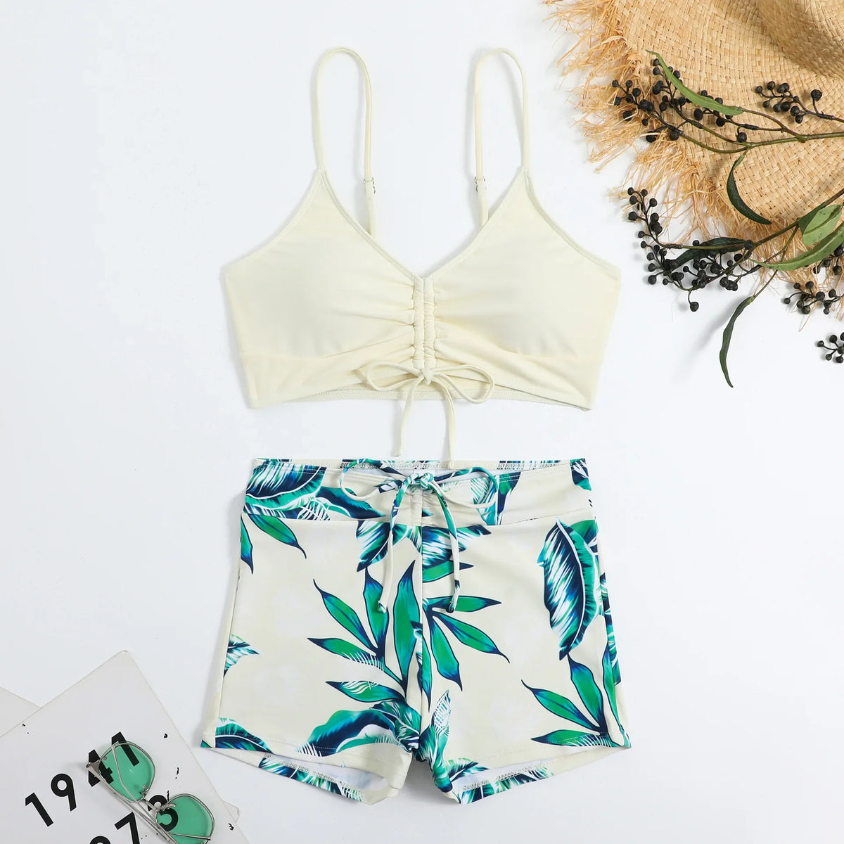 2025 Summer High Waist Swimsuit Bikini Sets with Shorts Female Swimwear Beach Wear Two-piece Bathing Suit Sports Women Clothing