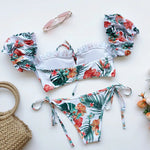 DEKA Brazilian Puff Sleeve Bikini Set Women Thong Swimsuit Printed High Waist Swimwear Bathing Suit Beachwear Push Up Bikini