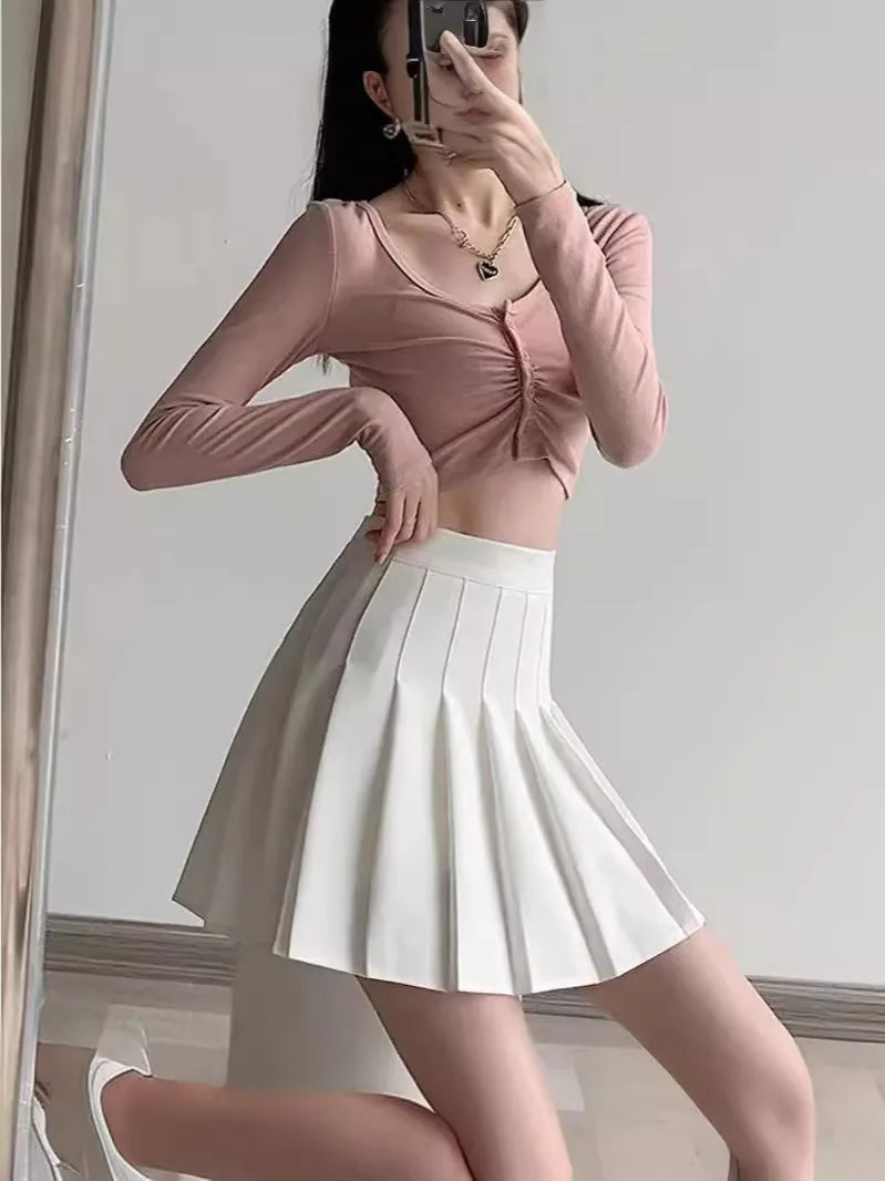 Women Pleated Skirt High WaistA-Line Mini Skirt School Girl JK Uniform Skirt Skater Skirt Tennis Skirt White Plus Size