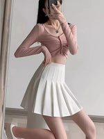 Women Pleated Skirt High WaistA-Line Mini Skirt School Girl JK Uniform Skirt Skater Skirt Tennis Skirt White Plus Size