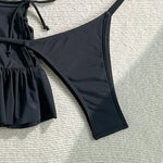 Sexy Ruffles Cover Up 3 Piece Bikinis Sets Women Black White 3D Floral Push Up Bra Thong Swimsuit Bathing Suit Swimwear 2026