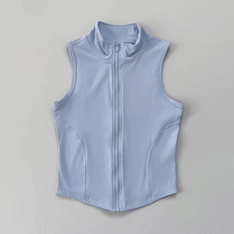 Sleeveless sports vest, quick-drying vest, women's sports crop top, stand-up collar zipper exercise vest