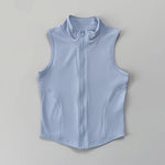 Sleeveless sports vest, quick-drying vest, women's sports crop top, stand-up collar zipper exercise vest