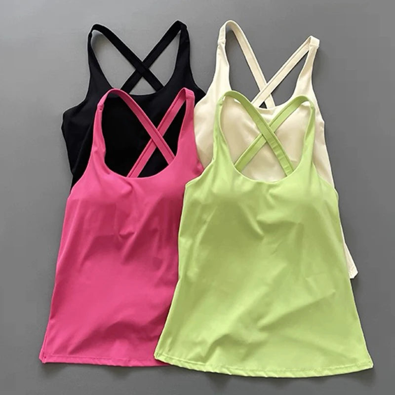 Women's Shockproof Yoga Sports Vest Quick Drying Breathable High-Strength Running Sports Bra with Chest Cushion for Fitness
