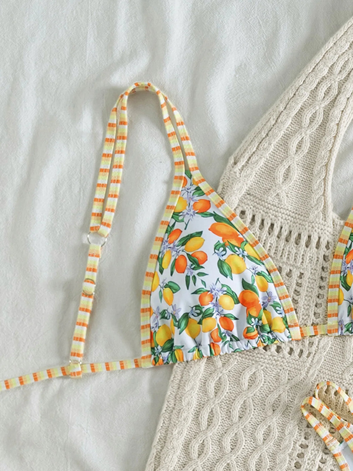 Sexy Orange Print Micro Bikini 2026 Women Double Strap Push Up Bra Hollow Out Thong Swimsuit Beach Bathing Suit Holiday Swimwear