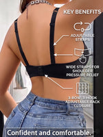Solid Full Cup Women Bra Underwire Support No Padding Adjustable Wide Strap Everyday Comfort Lingerie