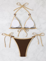 Contrast Binding Ring Bikinis 2025 Women Sexy Halter Swimsuit Triangle Swimwear Female Bathing Suit Swimming Summer Beachwear