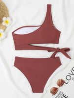 One Shoulder Bikini Set Sexy 2025 Swimsuit Women Solid Padded Swimwear Female Bathers Bathing Swimming Swim Suit Beachwear
