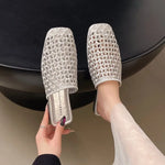 2026 Summer New Style Hollow Out Square Toe Low Heels Women Sandals Solid Color Outdoor Slippers Fashion Casual Sexy Beach Shoes
