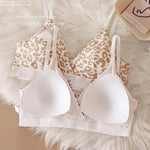Women Seamless Bra Set Low Waist Panties Leopard Bralette Sexy Lingerie Set Vneck Sport Brassiere Female Cotton Underwear Set