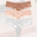 3Pcs Lace Sexy Thongs Women Low-Rise Briefs Sexy Soft Ladies Underwear Trendy Floral Underpants Female Flowery Panty Lingerie