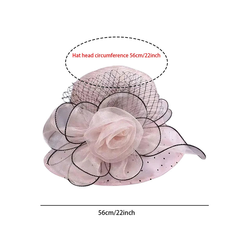 Women's Organza Flower Sun Hat Wide Brim Bucket Cap Wedding Church Dress Hat Fascinator Bridal Tea Party Hat