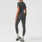 2 Pieces Sportswear Women Yoga Shorts Set Short Sleeve Sports T Shirts High Waist Hip Lifting Running Leggings Fitness Outfits