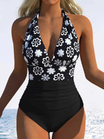 Vintage Black Plaid Patchwork Swimwear Women 2026 V Neck Pleate Tummy Control One Piece Swimsuit Beach Bathing Suit Monokini XXL