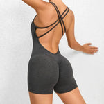 Seamless Yoga Jumpsuits Sports Fitness Pleated Peach Hip-lifting Beauty Back Dance Jumpsuit Workout Gym Shorts Set for Women