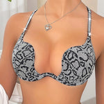 New U-Shaped Push-Up Bra for Women, Sexy Deep V Anti-Sagging Bra, Seamless and Traceless, Cross-Border European and American Style, Sexy Thin Leopard Print Bra