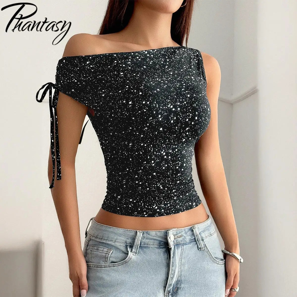 Phantasy Women's One Shoulder Sequin Sparkly Tops Sleeveless Asymmetrical Vest Fashion Y2K T-Shirt Women's Vestido 2025 Summer