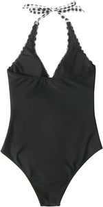 S - XXL Wrinkled Halter V Neck One Piece Swimsuit Women Swimwear Female Monokini Backless Bathing Suit Swim Beachwear Bodysuit