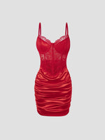 Hot Girls Slim Spaghetti Strap Mini Dresses Women Sexy See Through Flower Lace Fold Package Hip Bodycon Short Dress Club Vestido