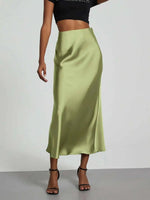 28 Colors New 2026 Women's Elegant High Waist Satin Long Skirts Female Summer Solid Color Faldas Fashion Women Skirts KBA3