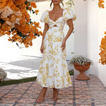 Sexy Dresses For Women Summer Trendy Boho Floral Printed Short Sleeve Vestido Seductive Off Shoulder Knee Length Dress For Woman