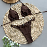 Shiny Halter High Leg Cut Beads Bikini Women Swimwear Female Swimsuit Two-pieces Bikini Set Padded Bather Bathing Suit Swim Lady