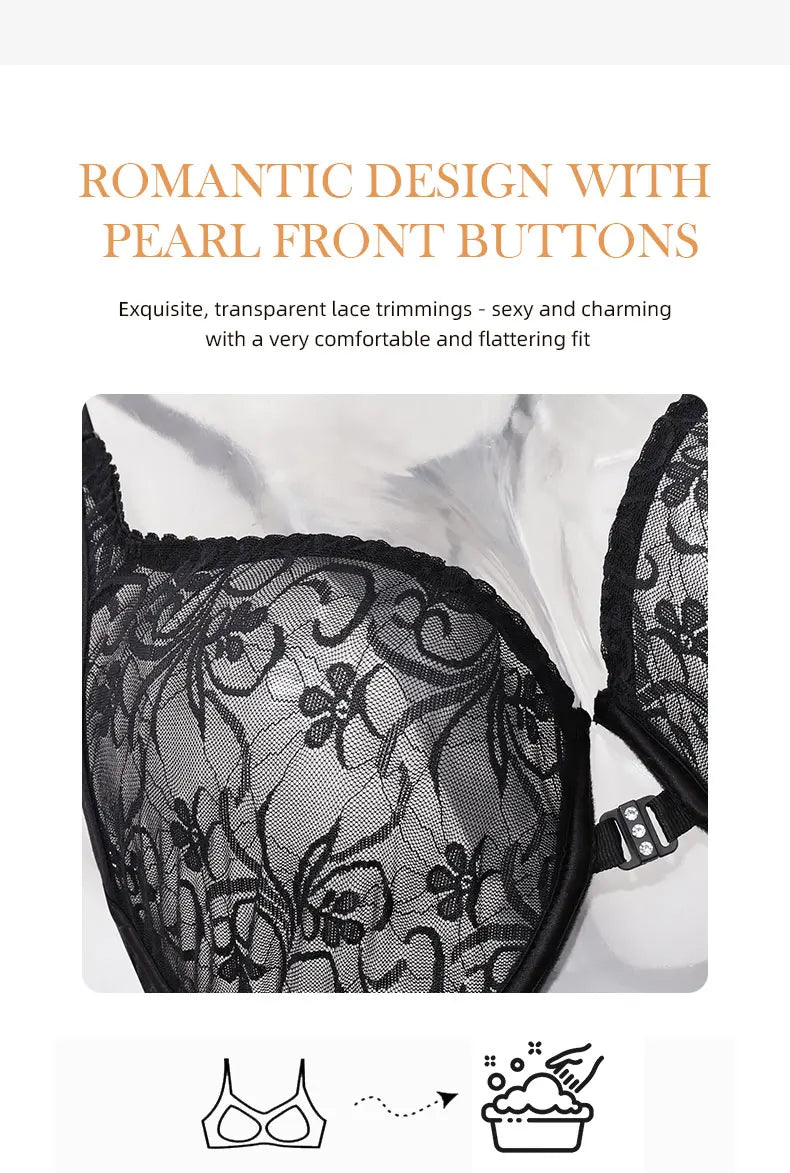 3-Piece Plus Size Lingerie With Lace Front Buttons For Women BrassiereAdjustable Underwear Comfort And Breathability Bra