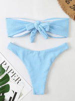Contrast Binding Bandeau Bikinis 2026 Women Sexy Swimsuit Solid Padded Swimwear Female Bathing Suit Swimming Summer Beachwear