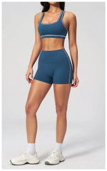 Summer New Color Contrast Yoga Set Women Tight I-shaped Back Sports Bra Versatile Fitness Suit High Waist Shorts Workout Clothes