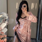 Ice Silk Sexy Pajamas Women's Spring and Autumn Suspender Lace Nightgown Robe High-end Home Clothes