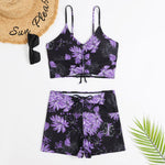 High Waist Bikini Swimsuit Women 2024 Floral Print Swim Suits Drawstring Front Shorts Boxers Swimwear Trunks Pool Bathing Suit